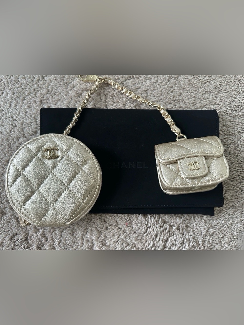 Beauty Gold Quilted Mini Bag EarPods Case Set; NWOT